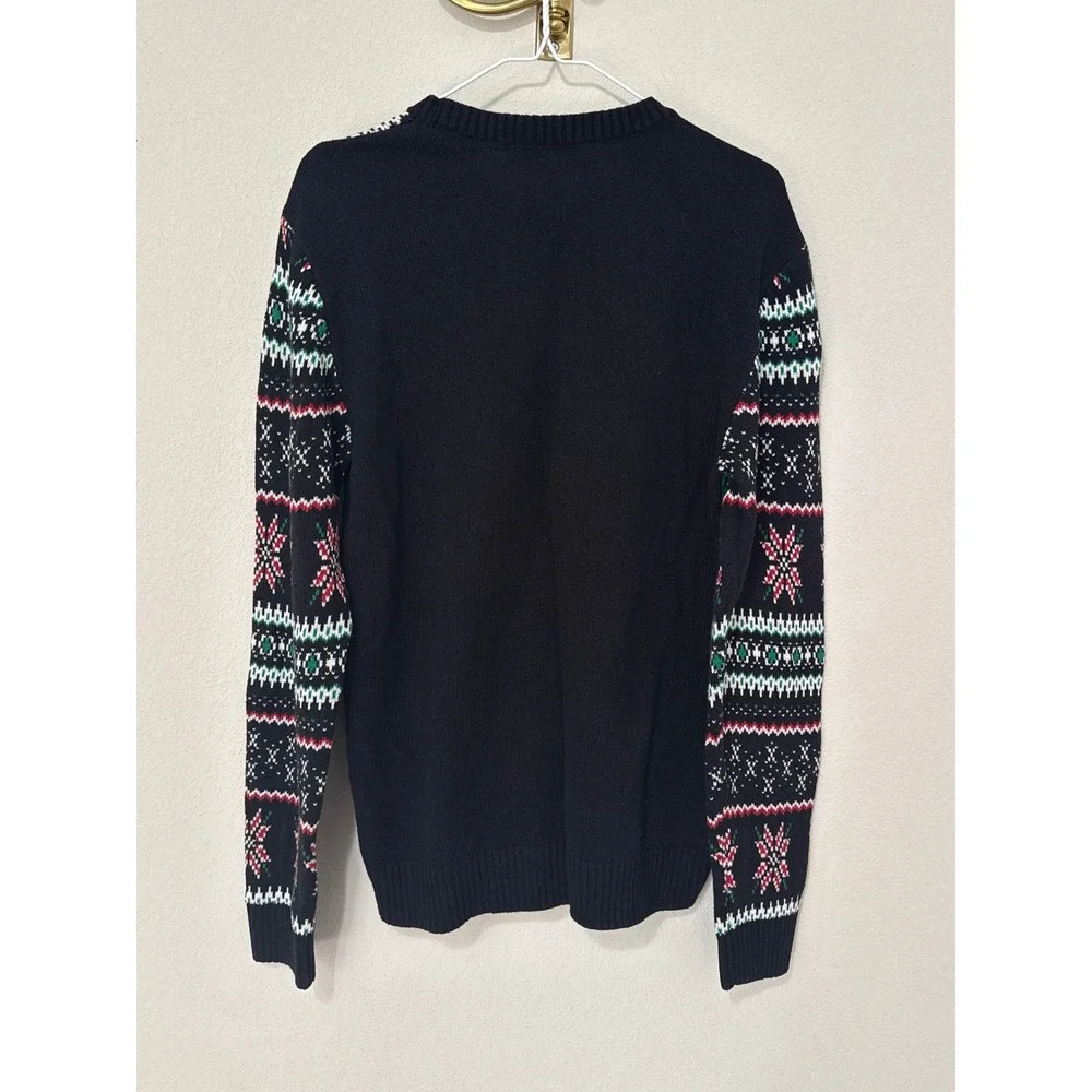 Travis Mathew Holiday Golf Sweater Mens L Black Santa Golf Cart Fair Isle